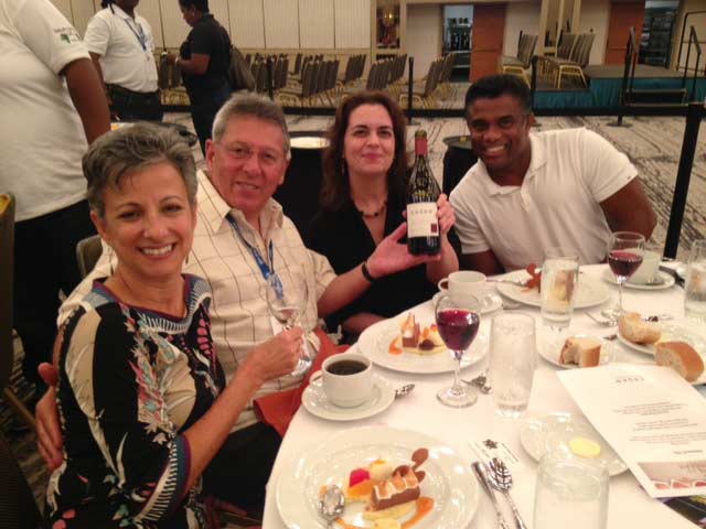 Esser Pinot Noir served at the Taste of the Caribbean competition luncheon being enjoyed by Libby Grimes, Earl Myers, Lisette Morales and Rohan Thompson of Carisam/Samuel Meisel